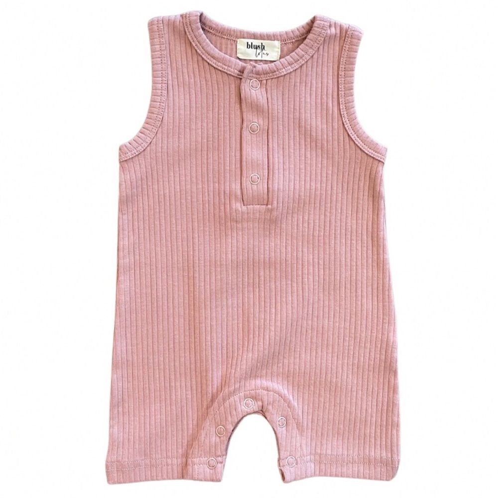 DUSTY ROSE | Blush Lotus Ribbed Baby Organic Romper